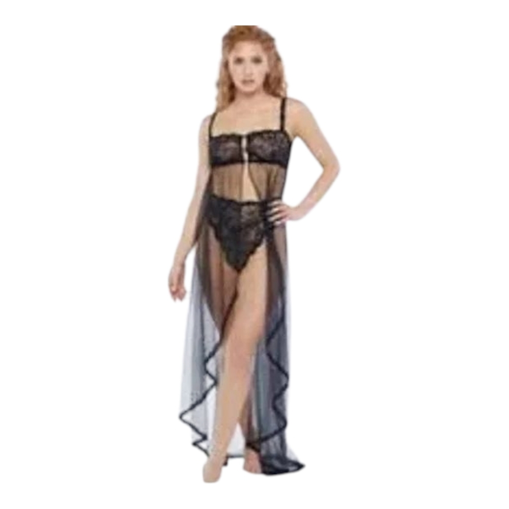 Savage x Fenty NWT Long Open Front Sheer Gown Small Lace Bodice Adjustable Strap